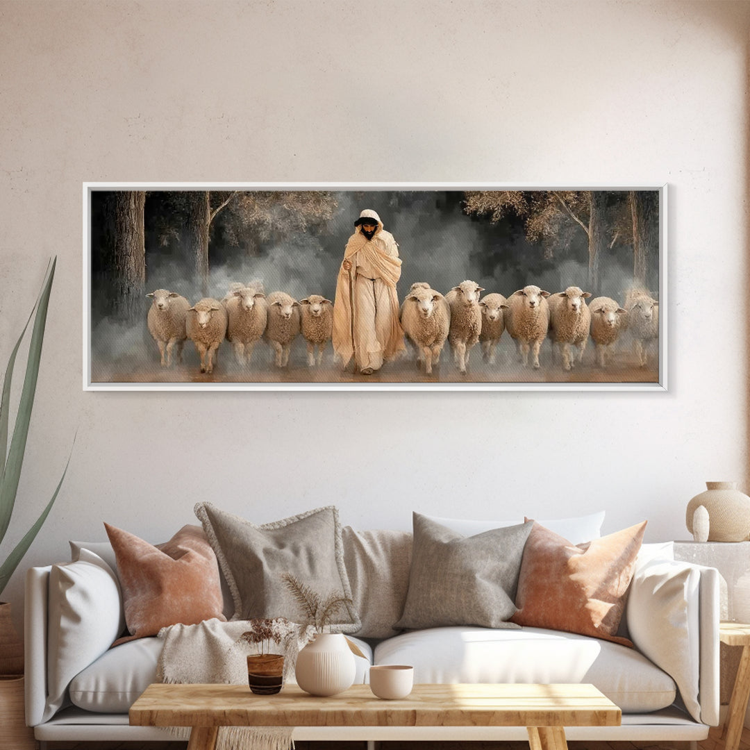 Holy Guardian Peace, Framed Canvas Print, Panoramic Wall Art, Jesus Painting Canvas, Christian Art Print, Christian Christmas Art, Christia