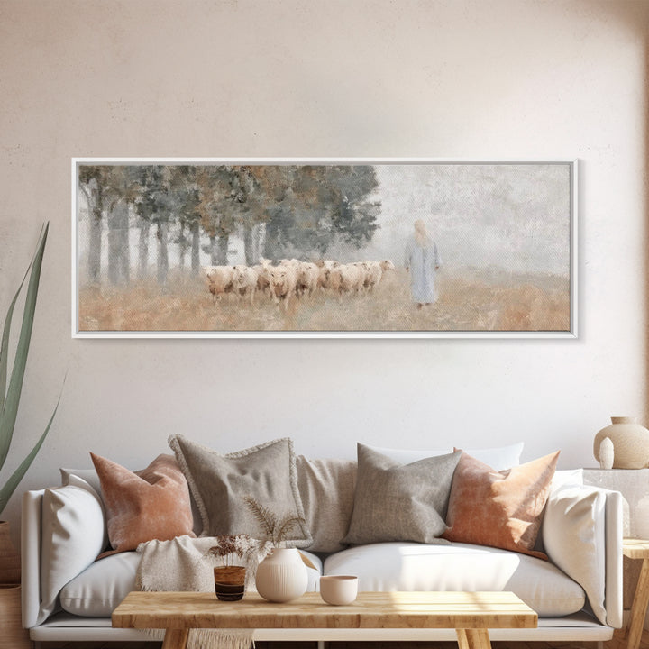 Pasture Of Hope | Framed Canvas Print | Panoramic Art | Christian Art Canvas | Jesus Painting | Christian Christmas Decor | Subtle Christia