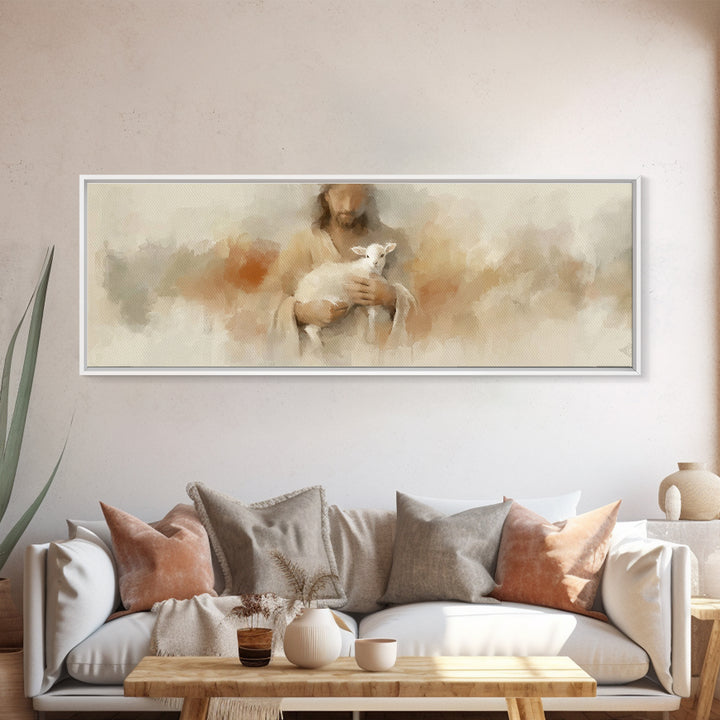 Gentle Arms Of Peace – Framed Canvas Print – Panoramic Art – Christian Wall Art – Jesus Painting – Christian Art Canvas – Christmas Art