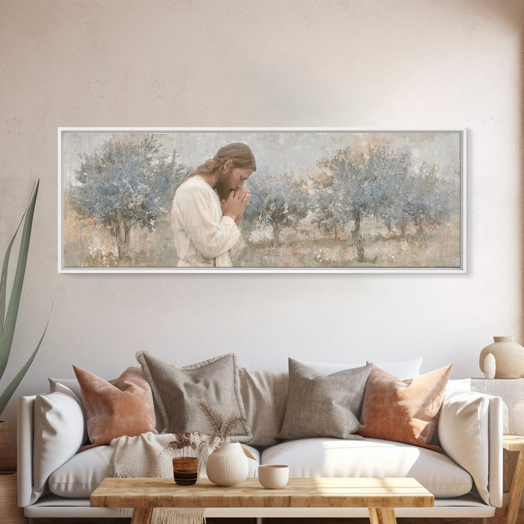 Silent Garden Grace | Framed Canvas Print | Panoramic Wall Art | Jesus Canvas Art | Christian Art Print | Modern Christian Painting | Chris