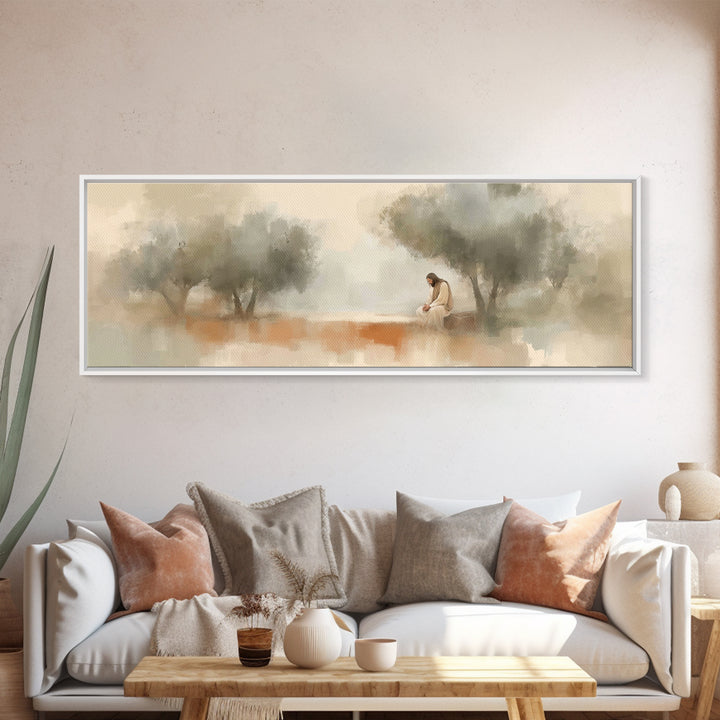 Evening Of Devotion – Framed Canvas Print – Panoramic Art – Christian Wall Art – Jesus Art Print – Christian Christmas Art – Large Christia
