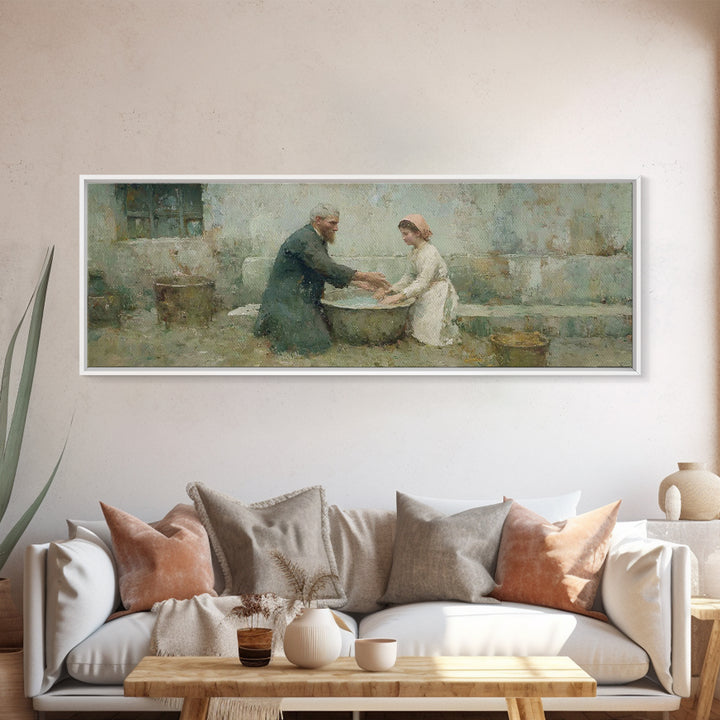 Quiet Acts Of Mercy – Framed Canvas Print – Christian Art – Christian Wall Art – Panoramic Frame – Christian Painting – Jesus Art Print