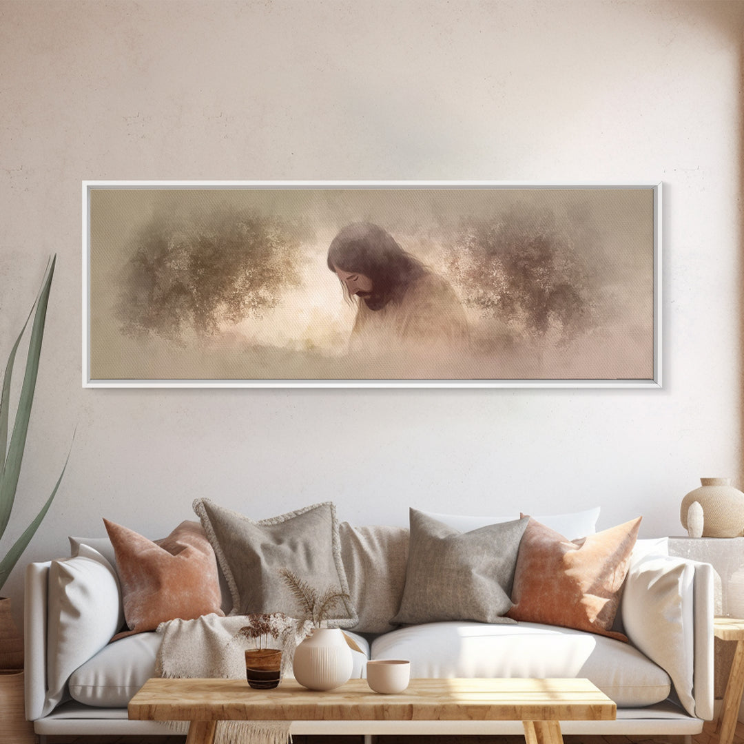 Garden Of Mercy – Framed Canvas Print – Panoramic Art – Christian Wall Art – Jesus Painting – Christian Art Canvas – Christmas Art