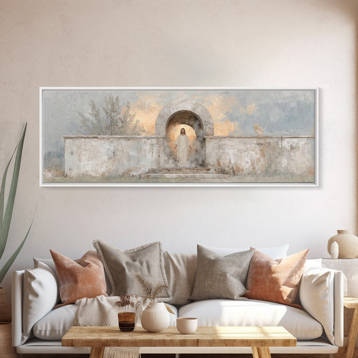 Radiant Salvation, Framed Canvas Print, Panoramic Painting, Christian Art Canvas, Jesus Wall Art, Christian Christmas Art, Christian Decor
