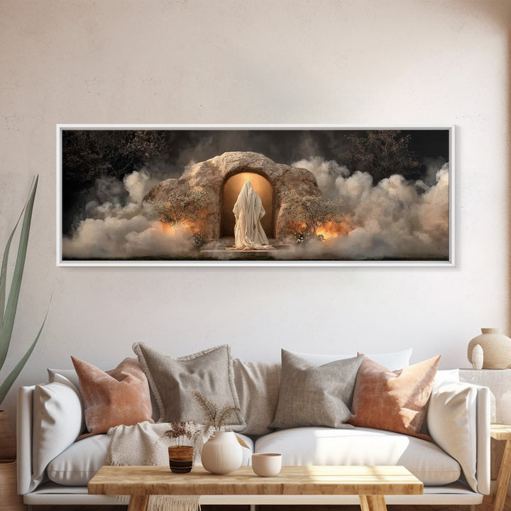 Risen In Light – Framed Canvas Print – Panoramic Wall Art – Christian Art Work – Jesus Painting – Christian Christmas Art – Modern Christia