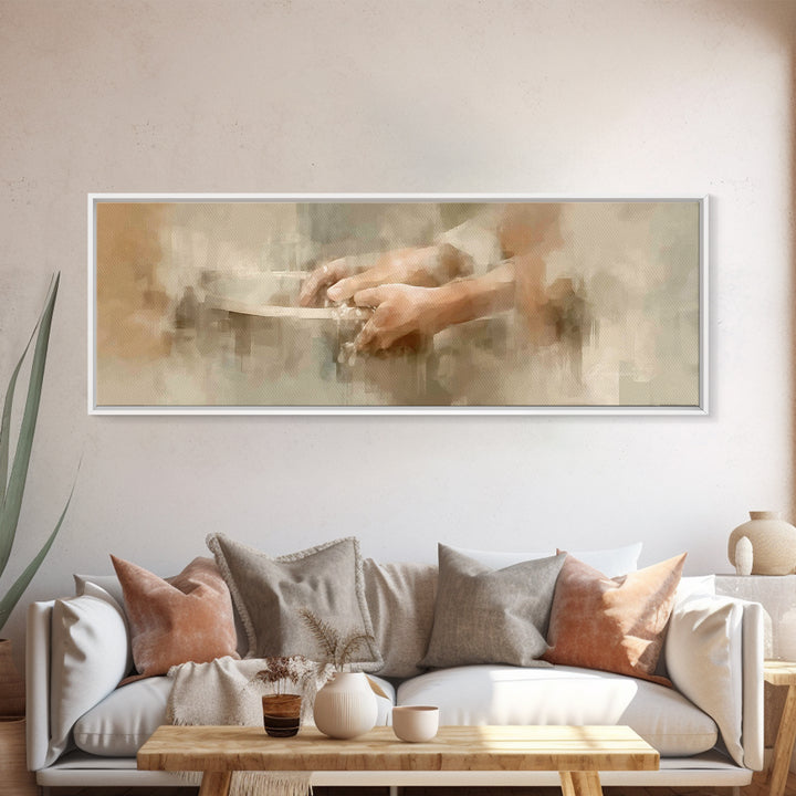 Hands Of Compassion | Framed Canvas Print | Christian Wall Art | Christian Art Canvas | Panoramic Art | Christian Painting | Jesus Canvas A