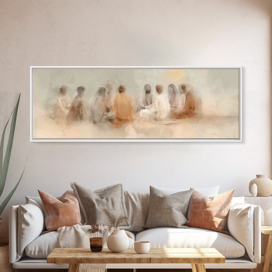 Gathered In Light – Framed Canvas Print – Panoramic Painting – Christian Art Canvas – Jesus Art Print – Christian Wall Art – Christian Deco