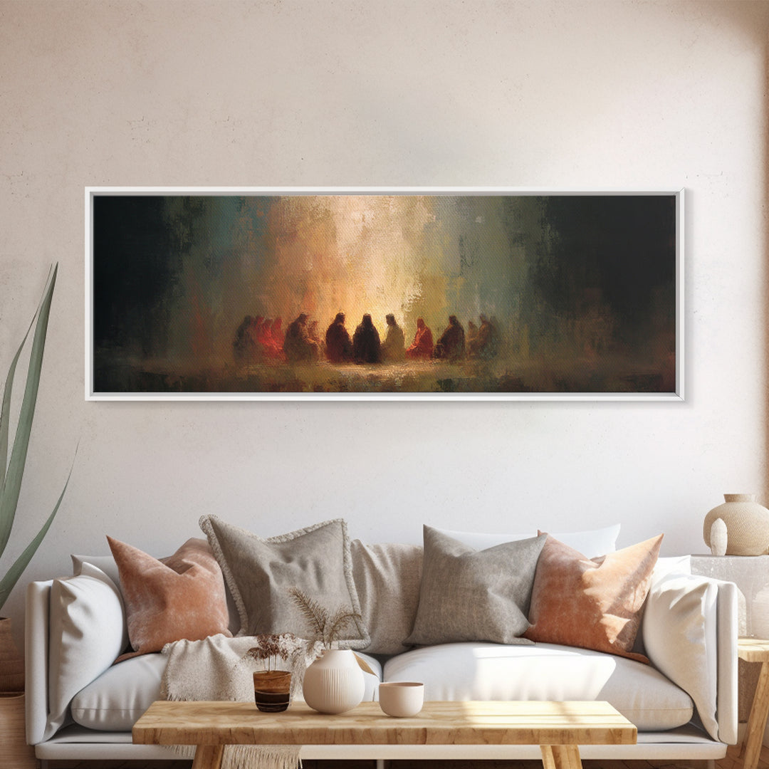 Upper Room Glow | Framed Canvas Print | Panoramic Wall Art | Christian Paintings | Jesus Canvas Art | Christian Art Work | Modern Christian