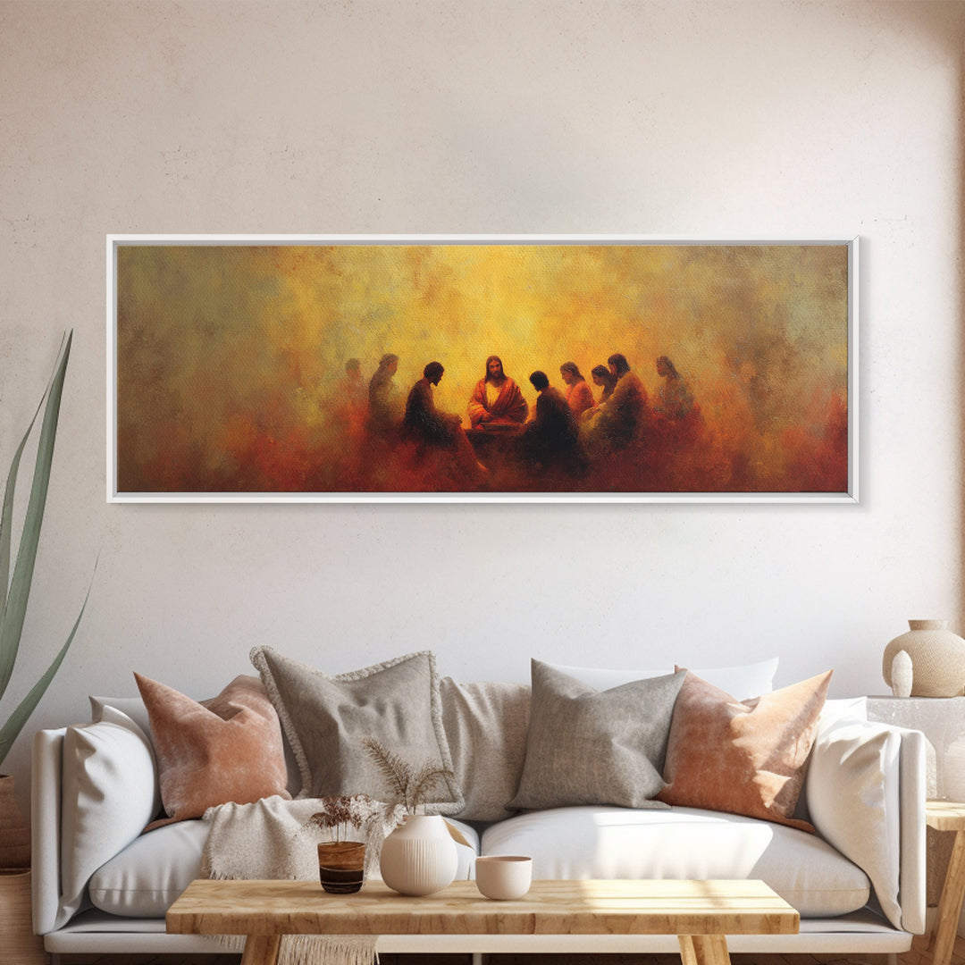 Supper Of Hope – Framed Canvas Print – Panoramic Art – Christian Painting – Christian Art Canvas – Jesus Wall Art – Christian Christmas Art