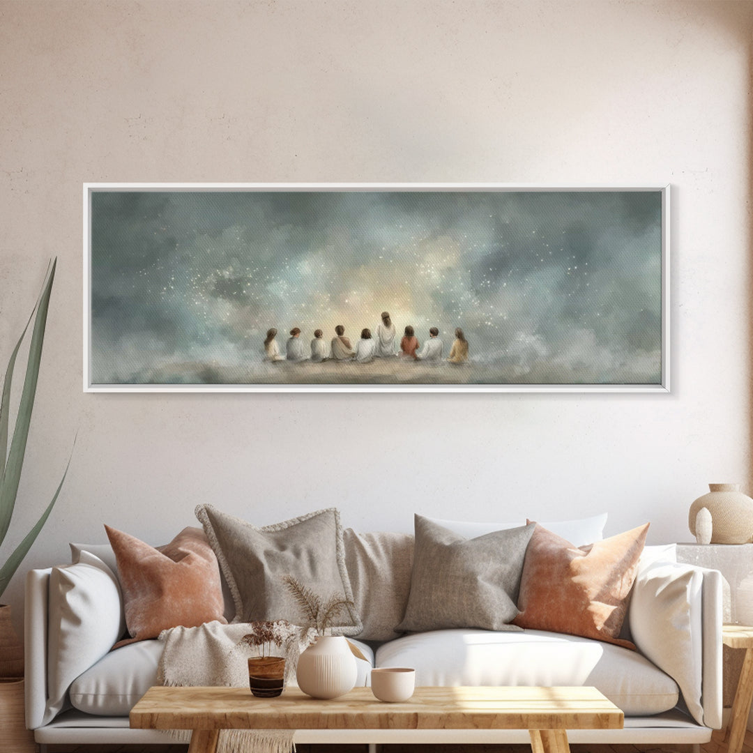 Heavenly Gathering, Framed Canvas Print, Panoramic Print, Christian Art Canvas, Christian Painting, Jesus Painting, Christian Wall Art