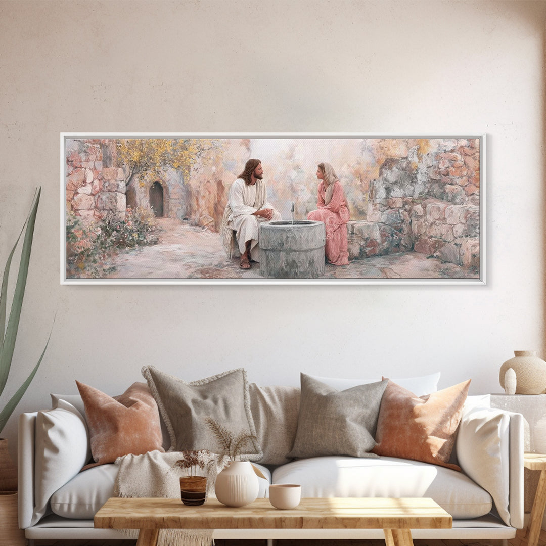 Gentle Well Light – Framed Canvas Print – Christian Art Print – Jesus Painting – Panoramic Frame – Christian Wall Art – Christian Decor