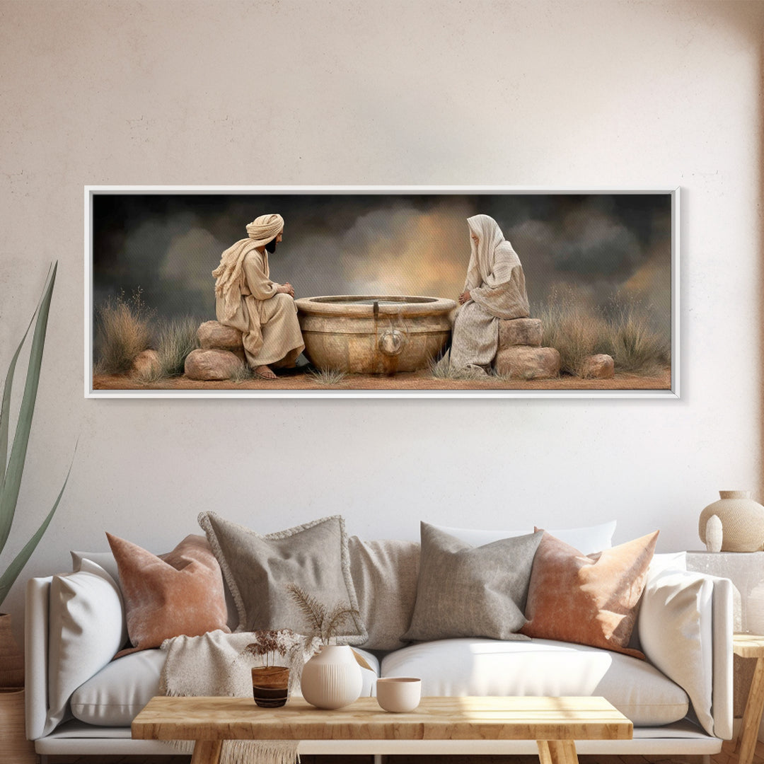 Risen Morning Peace | Framed Canvas Print | Christian Wall Art | Panoramic Wall Art | Christian Art Canvas | Jesus Painting | Christian Dec