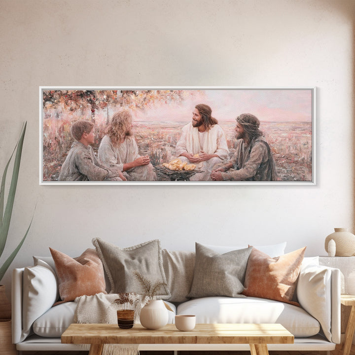 Humble Gathering Grace – Framed Canvas Print – Jesus Painting – Christian Art Canvas – Panoramic Art – Christian Decor – Christian Wall Art