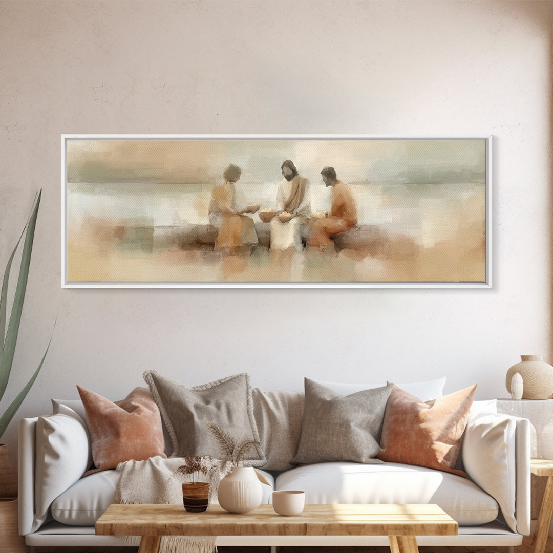 Shore of Abundance – Framed Canvas Print – Jesus Painting – Christian Wall Art – Panoramic Art – Christian Art Canvas – Christian Gift