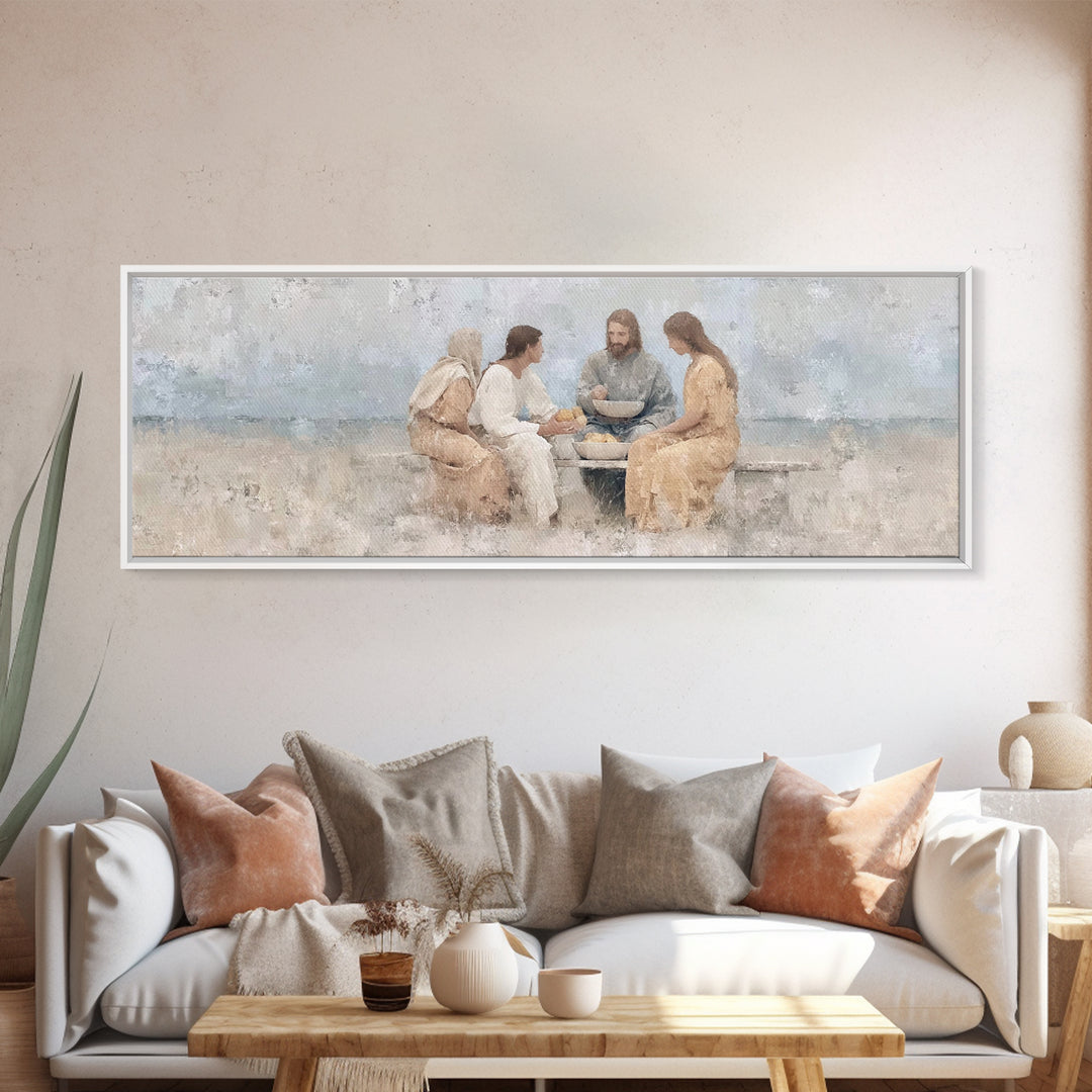 Meal Of Grace | Framed Canvas Print | Panoramic Painting | Christian Wall Art | Jesus Painting | Christian Art Canvas | Christian Decor