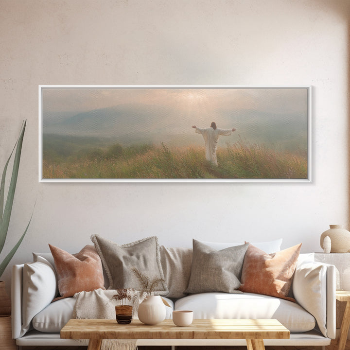 Crowned In Sunrise | Framed Canvas Print | Christian Wall Art | Jesus Painting | Panoramic Print | Christian Art Canvas | Christmas Art Wor