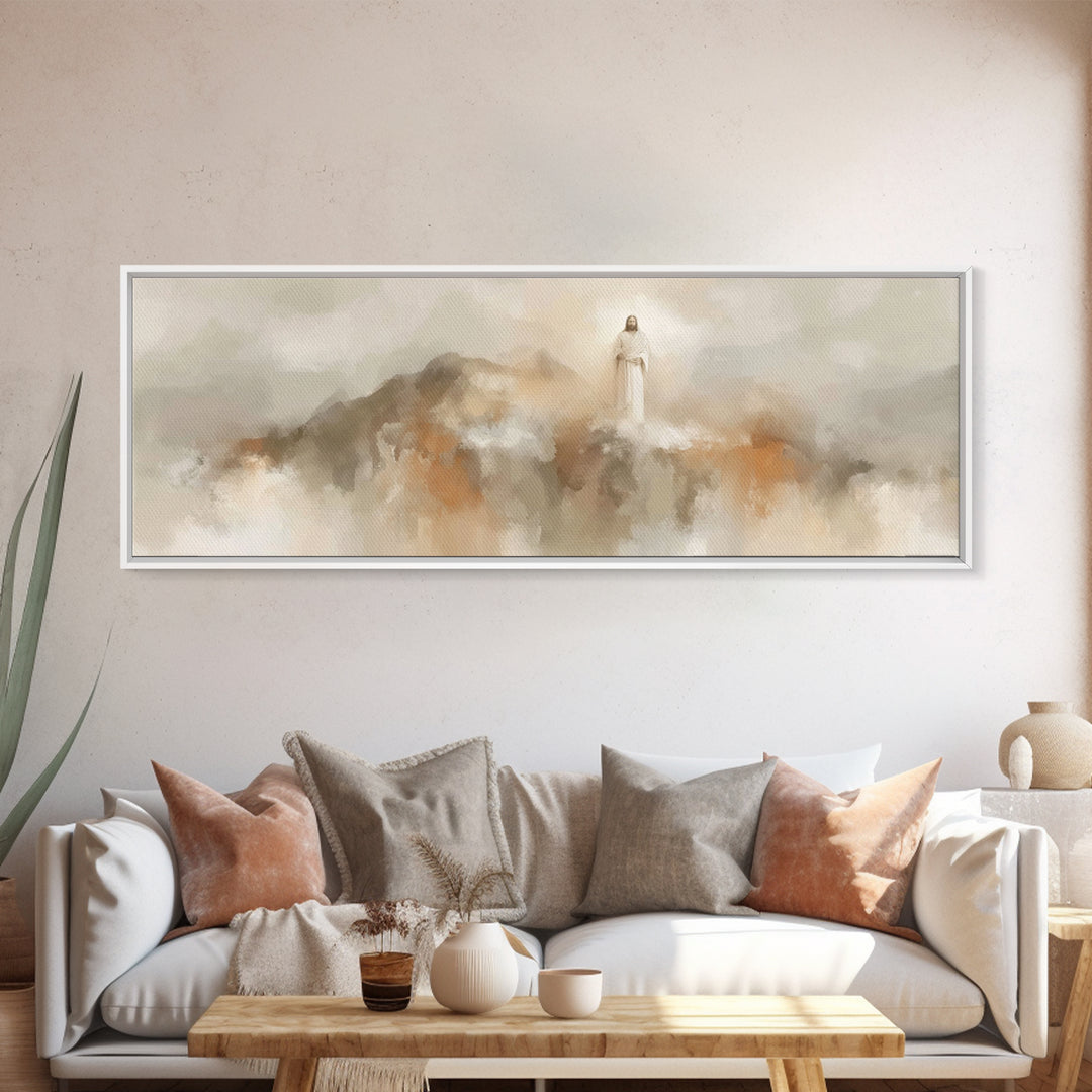 Gathered In Faith, Framed Canvas Print, Christian Wall Art, Jesus Painting, Panoramic Painting, Christian Art Canvas, Christian Art Print,