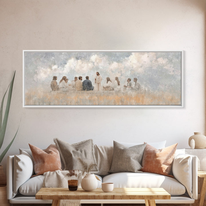 Cloudside Teaching – Framed Canvas Print – Christian Wall Art – Panoramic Art – Christian Art Canvas – Jesus Painting – Large Christian Pai