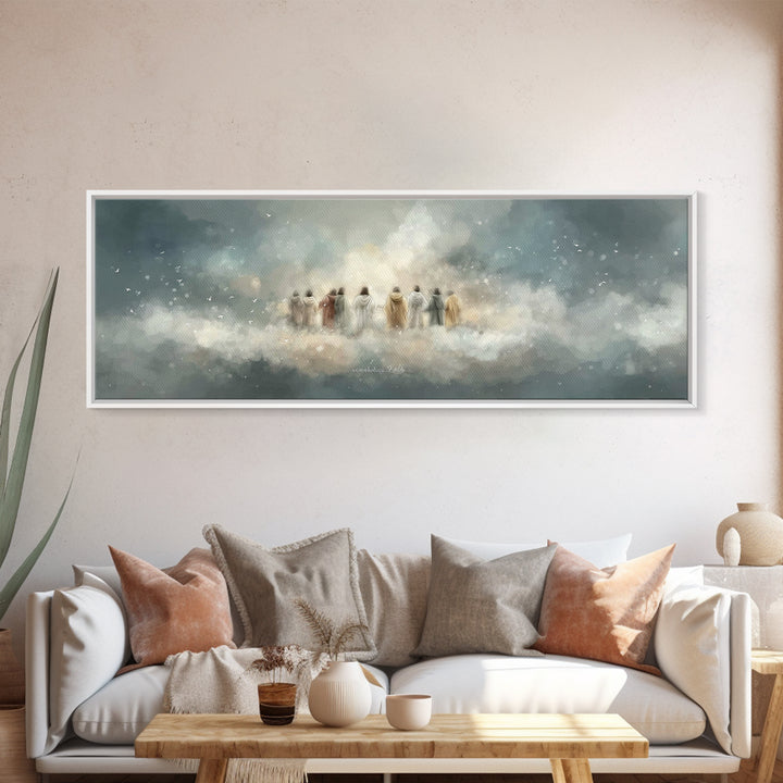 Heavenly Gathering, Framed Canvas Print, Christian Wall Art, Panoramic Print, Christian Art Canvas, Jesus Painting, Christian Christmas Art