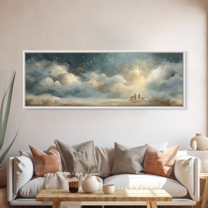 Radiant Night Promise – Framed Canvas Print – Christian Wall Art – Panoramic Print – Jesus Art Print – Christmas Art – Christian Painting