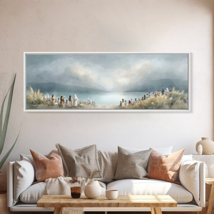 The Gathering Light – Framed Canvas Print – Christian Wall Art – Panoramic Art – Christian Art Canvas – Jesus Painting – Christian Decor