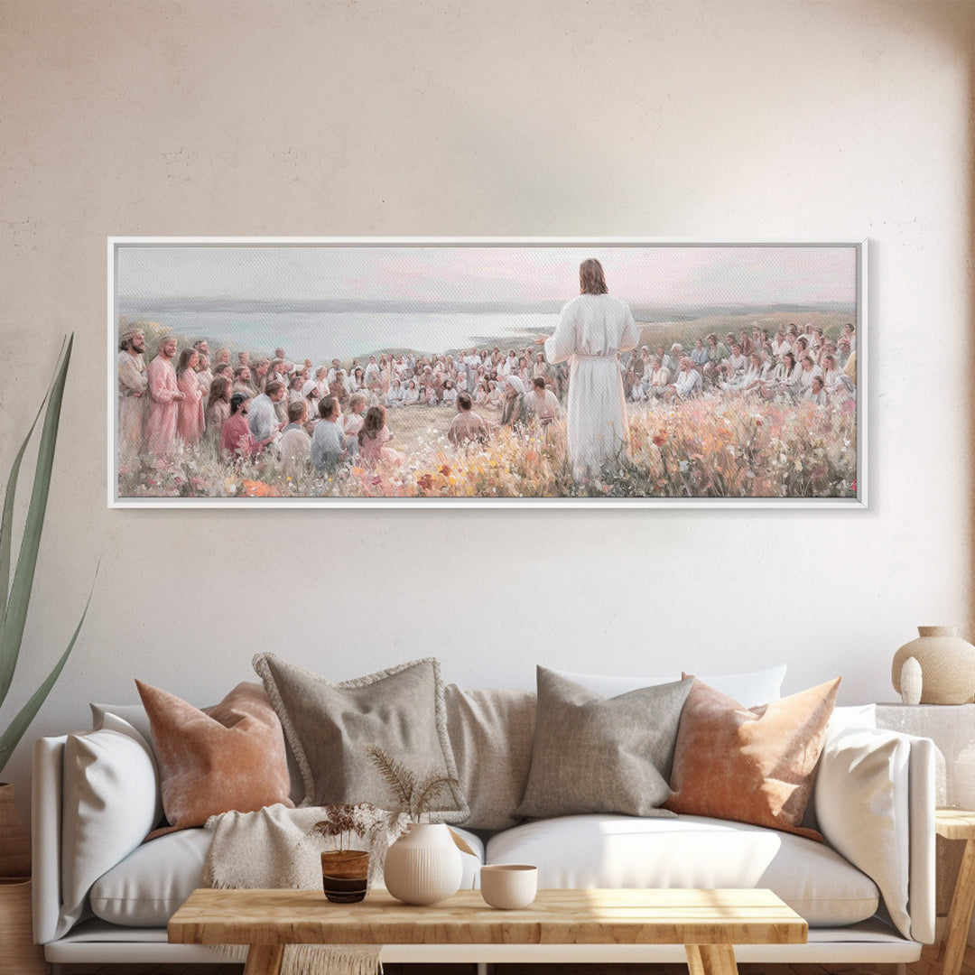 Dawn Of Mercy, Framed Canvas Print, Christian Painting, Panoramic Print, Modern Christian Art, Jesus Wall Art, Christian Christmas