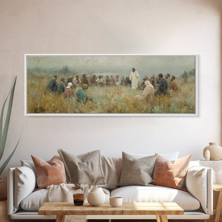 Meadow Circle Peace – Framed Canvas Print – Panoramic Art – Christian Wall Art – Jesus Painting – Christian Art Canvas – Christian Decor
