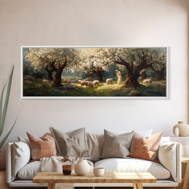 Blossoms Of Guidance | Framed Canvas Print | Panoramic Painting | Christian Art | Jesus Canvas Art | Christian Wall Art | Christian Gift
