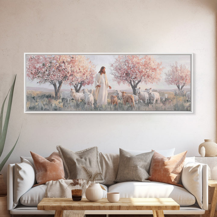 Blush Orchard Peace, Framed Canvas Print, Panoramic Painting, Christian Paintings, Jesus Canvas Art, Christian Wall Art, Christian Art Prin