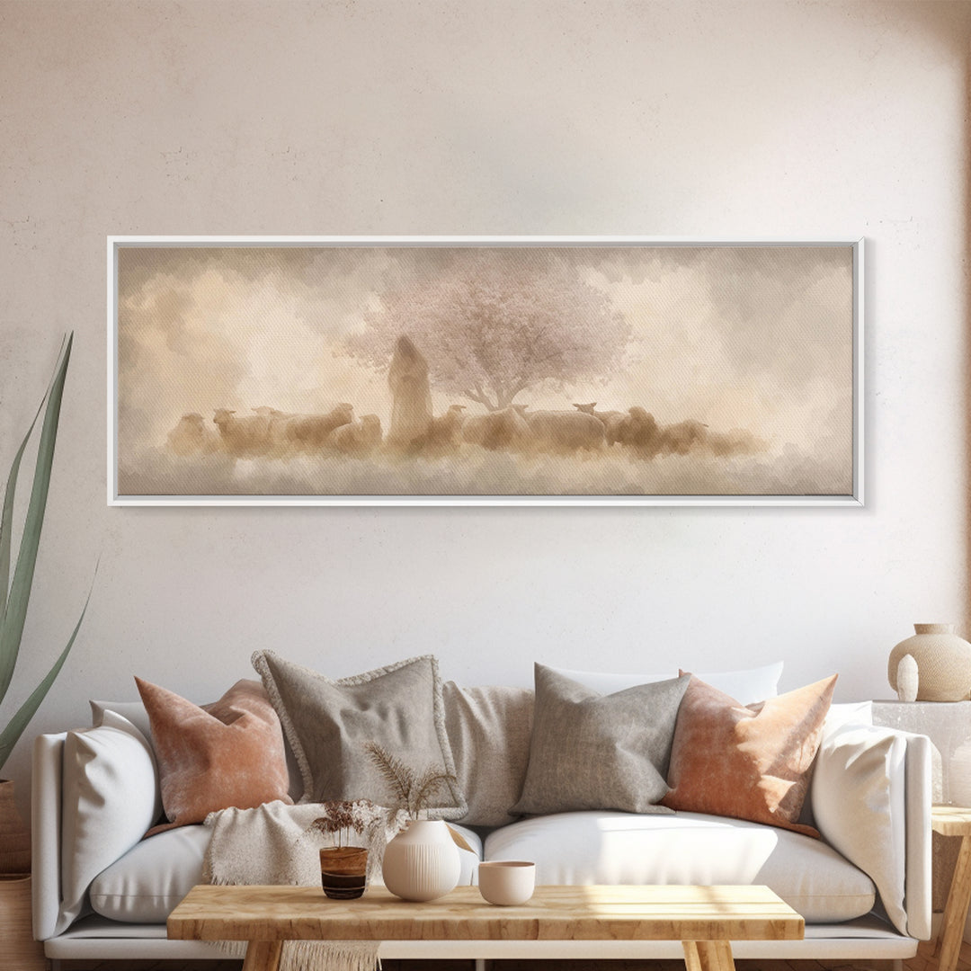 Soft Blossom Keeper – Framed Canvas Print – Panoramic Painting – Christian Wall Art – Jesus Canvas Art – Christian Decoration – Christian P