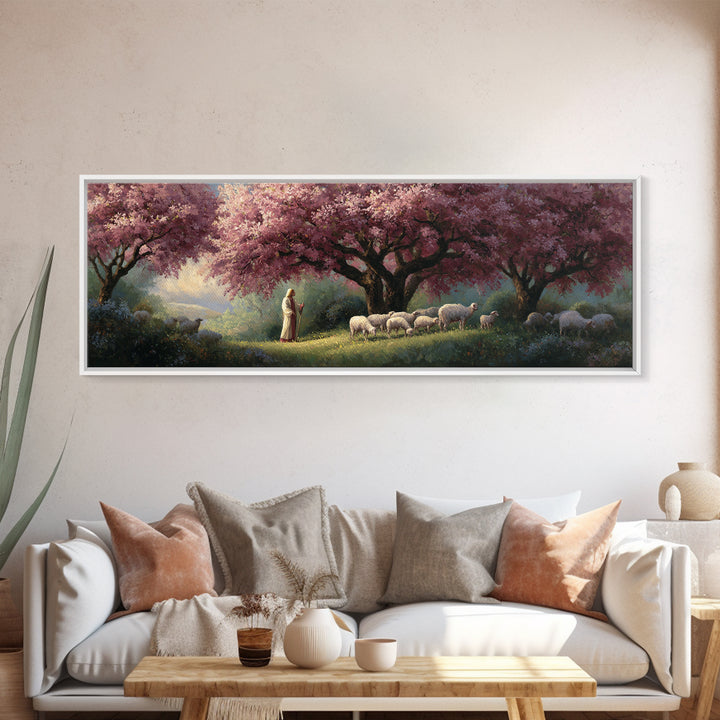 Blossoms Of Grace – Framed Canvas Print – Panoramic Art – Christian Wall Art – Jesus Painting – Christian Art Canvas – Christmas Art