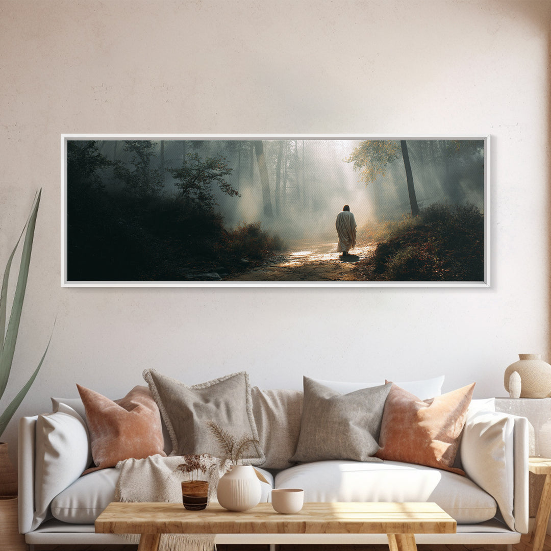 Glory In The Mist | Framed Canvas Print | Panoramic Art | Christian Art Work | Jesus Painting | Christian Christmas Art | Christian Wall Ar