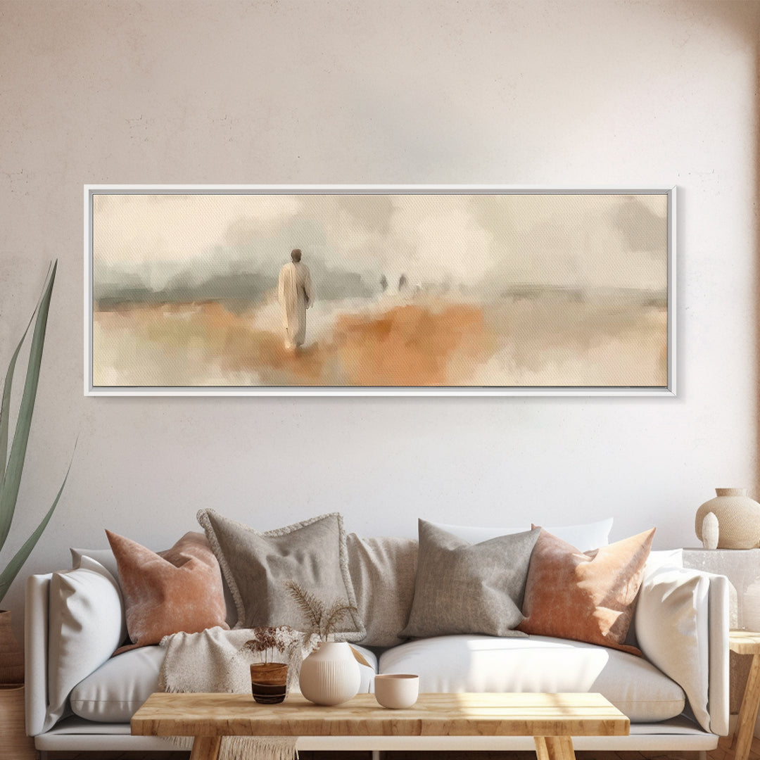 Grace In The Mist | Framed Canvas Print | Panoramic Wall Art | Christian Art Print | Jesus Painting | Christian Decorations | Christmas Art