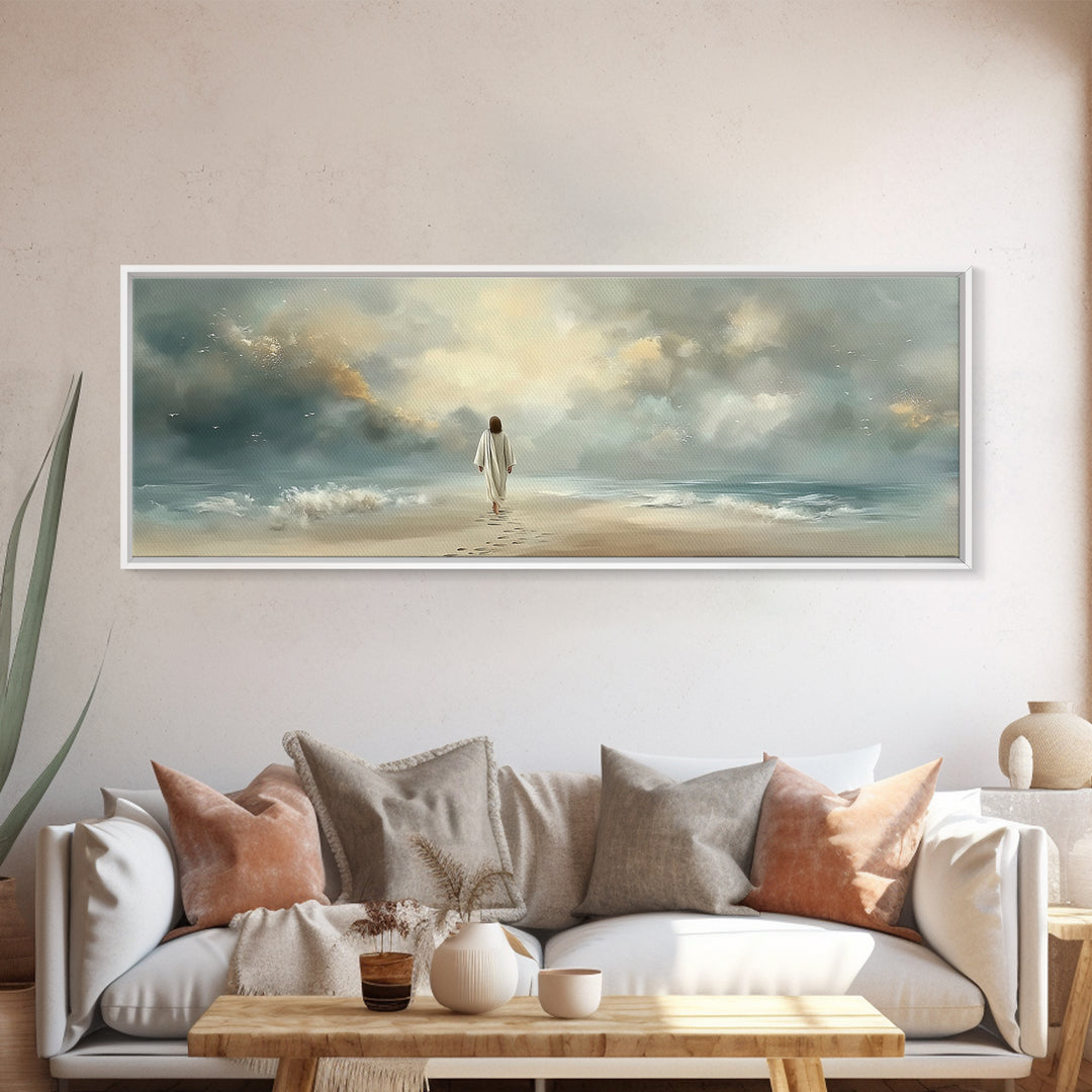Dawn Of Mercy | Framed Canvas Print | Panoramic Frame | Christian Art Canvas | Jesus Painting | Christian Christmas Art | Christian Decor