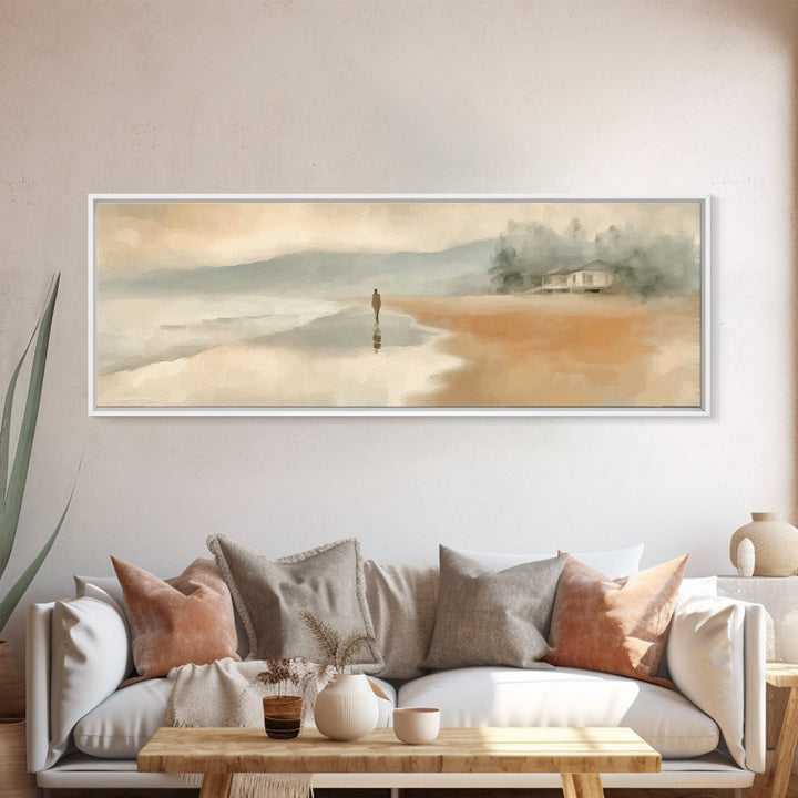 Quiet Coastal Grace | Framed Canvas Print | Christian Art Canvas | Jesus Painting | Panoramic Painting | Christian Wall Art | Christmas Art