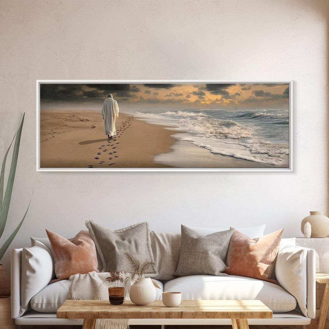 Steps Of Hope, Framed Canvas Print, Jesus Painting, Christian Wall Art, Panoramic Wall Art, Christian Art Canvas, Christmas Art