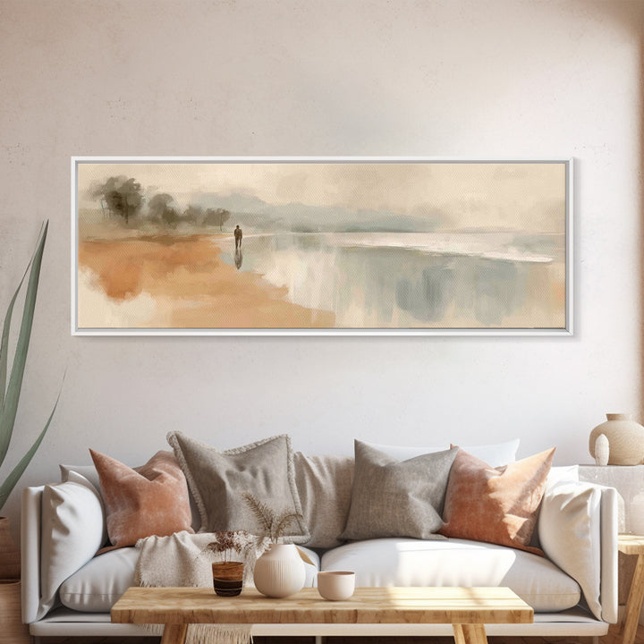 Soft Shore Peace, Framed Canvas Print, Panoramic Wall Art, Christian Art Canvas, Jesus Painting, Christian Wall Art, Christian Christmas Ar