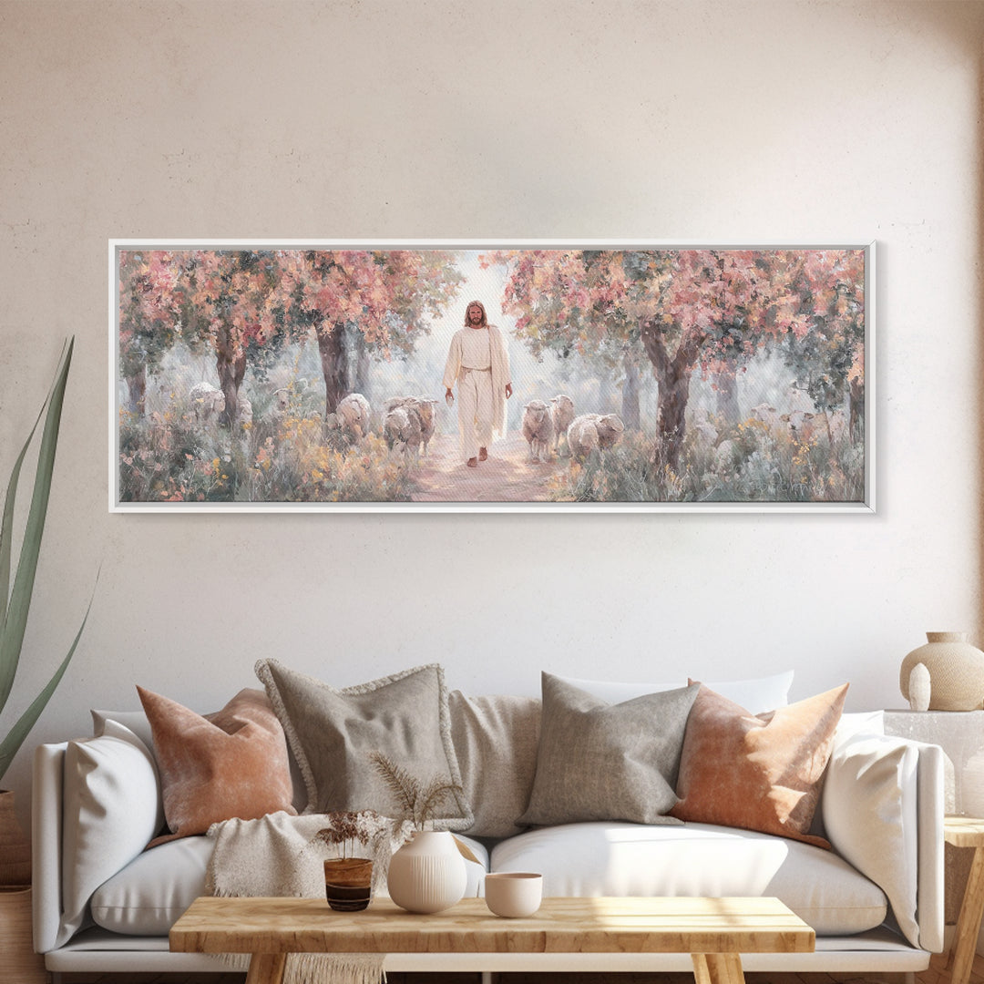 Garden Of Gentle Light | Framed Canvas Print | Panoramic Art | Christian Wall Art | Jesus Painting | Christian Art Canvas | Christmas Art