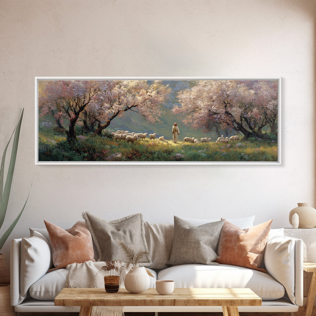 Springtime Grace, Framed Canvas Print, Panoramic Wall Art, Jesus Painting, Christian Wall Art, Christian Art Canvas, Christmas Art