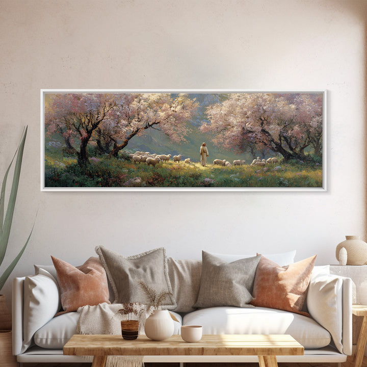 Springtime Grace, Framed Canvas Print, Panoramic Wall Art, Jesus Painting, Christian Wall Art, Christian Art Canvas, Christmas Art
