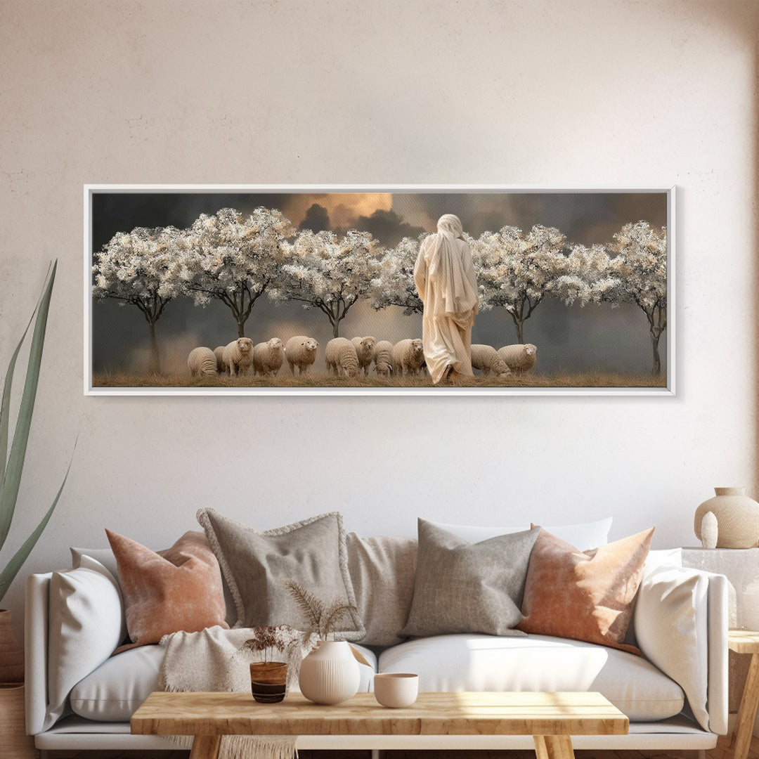 Twilight Orchard Calling | Framed Canvas Print | Panoramic Print | Christian Art Canvas | Christian Wall Art | Jesus Painting | Christmas A