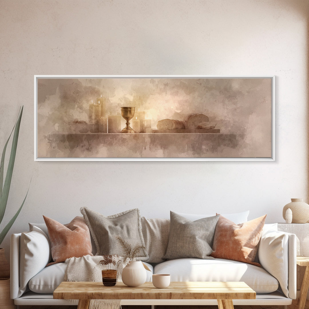 Holy Feast Glow | Framed Canvas Print | Panoramic Print | Christian Wall Art | Christian Art Canvas | Christmas Art | Modern Christian Art
