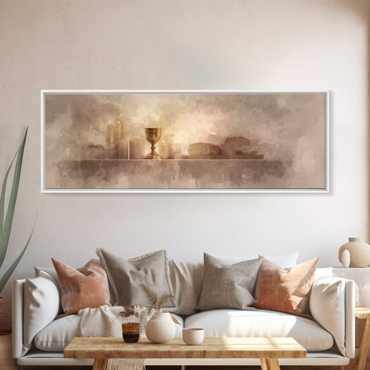 Holy Feast Glow | Framed Canvas Print | Panoramic Print | Christian Wall Art | Christian Art Canvas | Christmas Art | Modern Christian Art