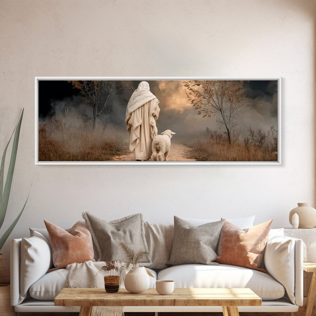 Guiding Through Midnight, Framed Canvas Print, Christian Christmas Art, Jesus Painting Canvas, Panoramic Art, Christian Wall Art, Christmas