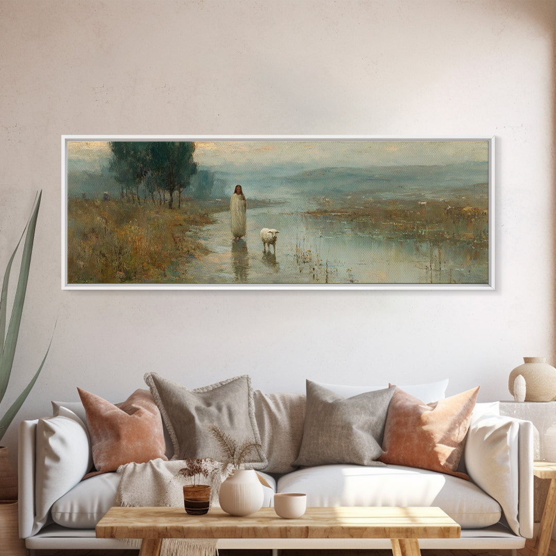 Still Waters Hope – Framed Canvas Print – Christian Art Painting – Panoramic Wall Art – Jesus Art Print – Christian Christmas Art – Christi