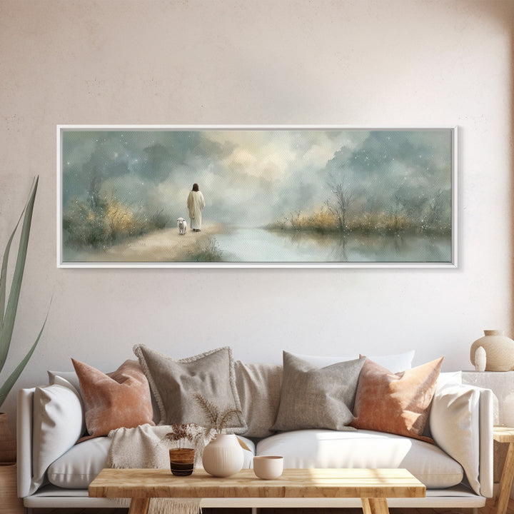 Starry Fields Promise | Framed Canvas Print | Christian Art Canvas | Jesus Painting | Panoramic Frame | Christian Wall Art | Christmas Art