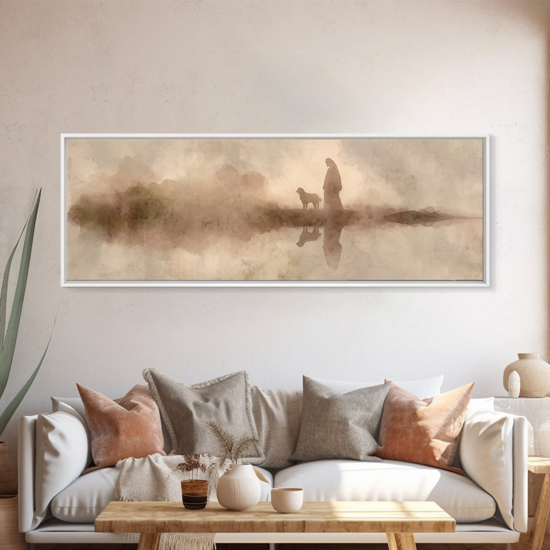 Desert Light Walk – Framed Canvas Print – Christian Wall Art – Panoramic Painting – Jesus Art Canvas – Christian Art Print – Christmas Wall