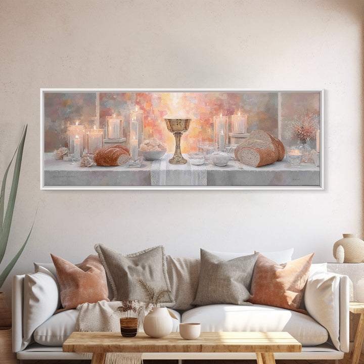 Light Of Communion – Framed Canvas Print – Panoramic Painting – Christian Art Print – Christian Wall Art – Minimalist Christian Art – Chris