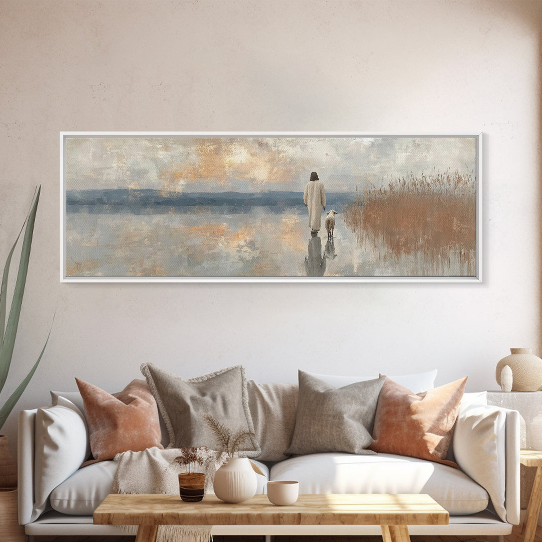 Path Of Stillness – Framed Canvas Print – Panoramic Art – Christian Art Canvas – Jesus Painting – Christian Wall Art – Christian Art Print