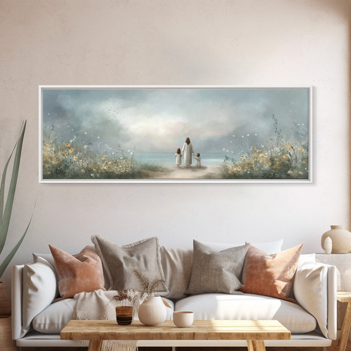 Shoreline Of Hope, Framed Canvas Print, Panoramic Painting, Christian Art Canvas, Jesus Painting, Christian Wall Art, Christian Art Gift